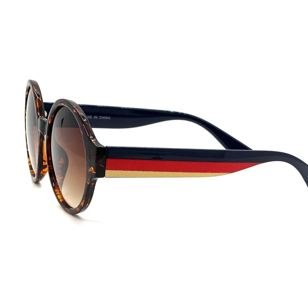 Round Sunglasses Tortoise Shell Brown Gradient Lens Fashion Shades Hippie Lentes